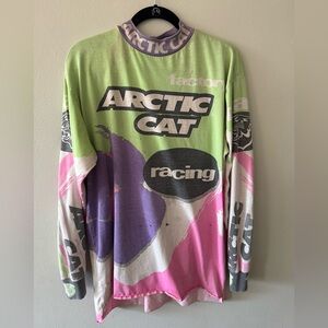 Vintage 1990s Arctic Cat Racing Jersey AXO Distressed Faded Green Pink Purple